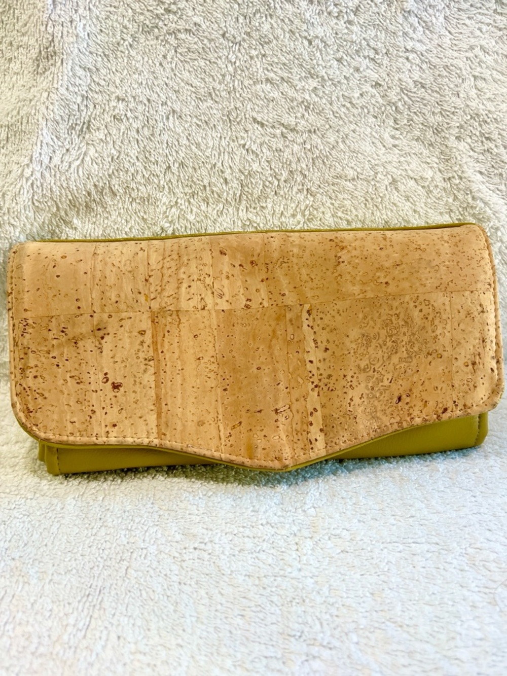 Vintage Cork & Olive Green Wallet Clutch Floral Lining Accordion Organizer